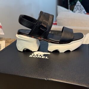 Sorel Black Sandals with White Platform